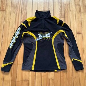 Vintage Ski-Doo Team Fleece Pullover Jacket Black Yellow Logo Size Small